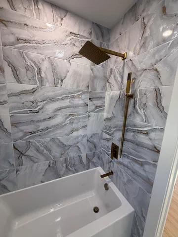 a bathroom with a bathtub