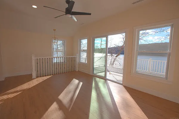 a view of hallway with windows