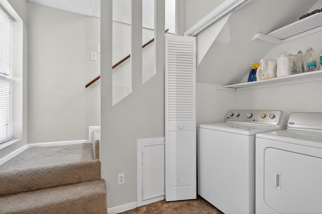 1111 North Austin Street Denton, TX 76201 - Photo 14 of 28 a view of storage and utility room with washer and dryer