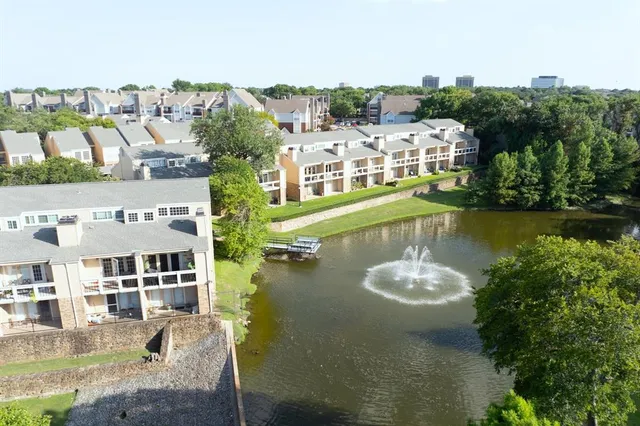 a view of a lake with building