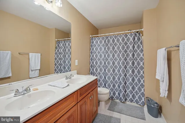 a bathroom with a sink toilet and mirror