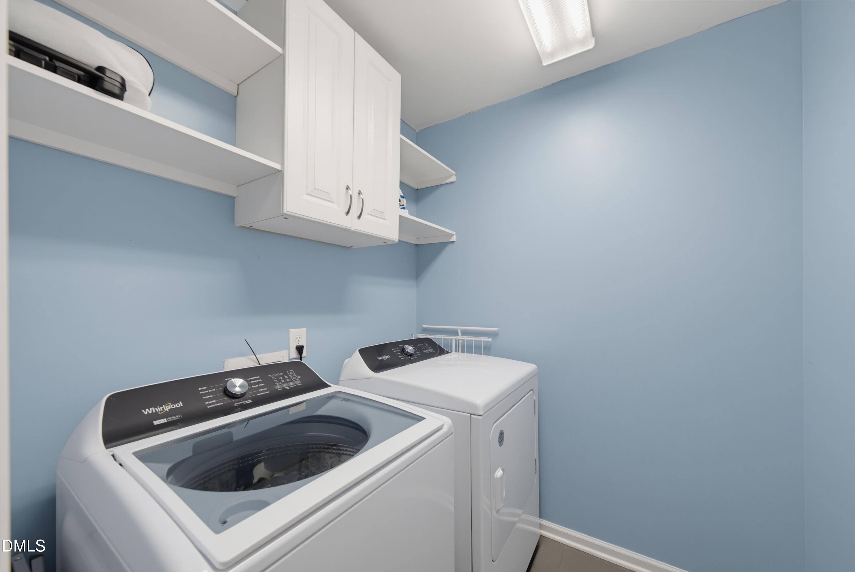 2543 Asher View Court Raleigh, NC 27606 - Photo 18 of 25 Laundry Room on Second Level with Updated Tile Flooring and Cabinetry for Storage