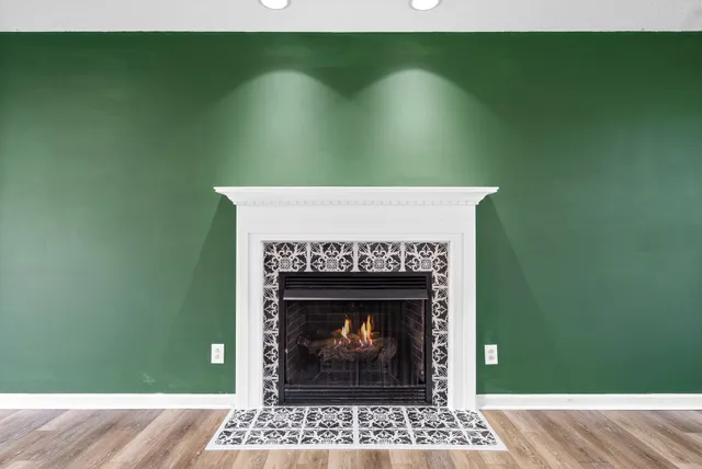 a close view of a fireplace