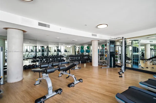a view of a room with gym equipment