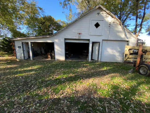 a view of a garage with storage
