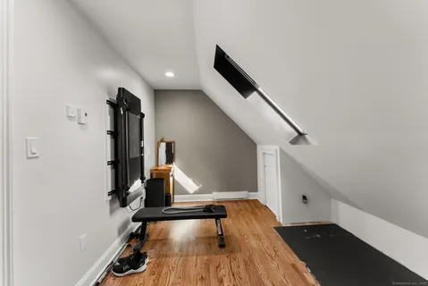 a view of a porch with seating space