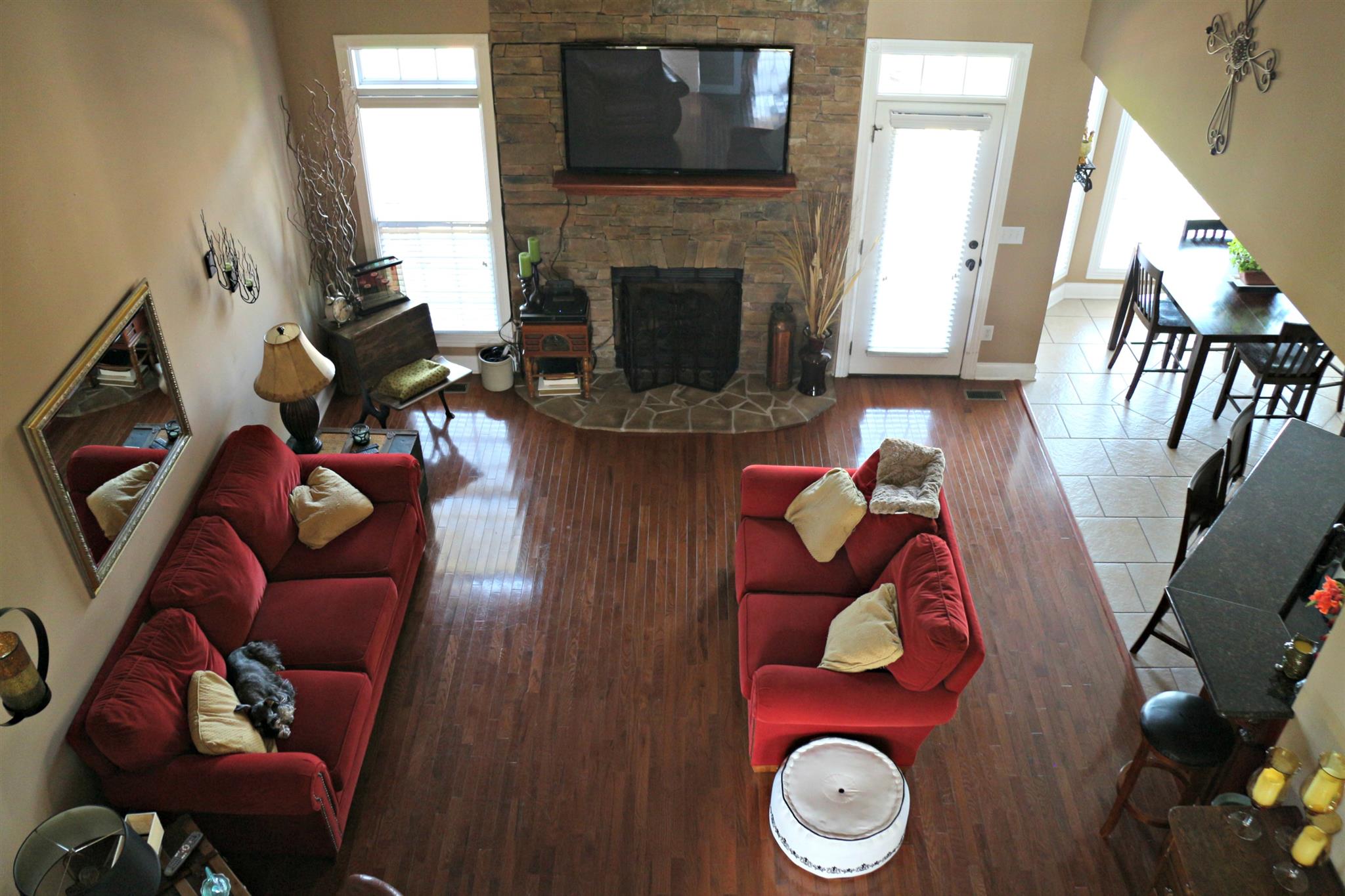 94 Ridgecrest Drive Winchester, TN 37398 - Photo 8 of 13 Looking down on the great living space complete with hardwood floor and fireplace.