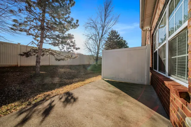 a view of a backyard with large trees