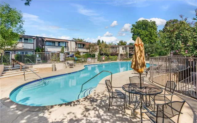 an outdoor space with seating