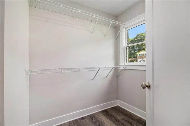 a view of a room with racks on the wall