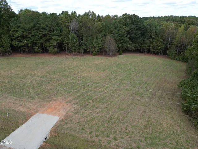a view of a field with a tree in the background