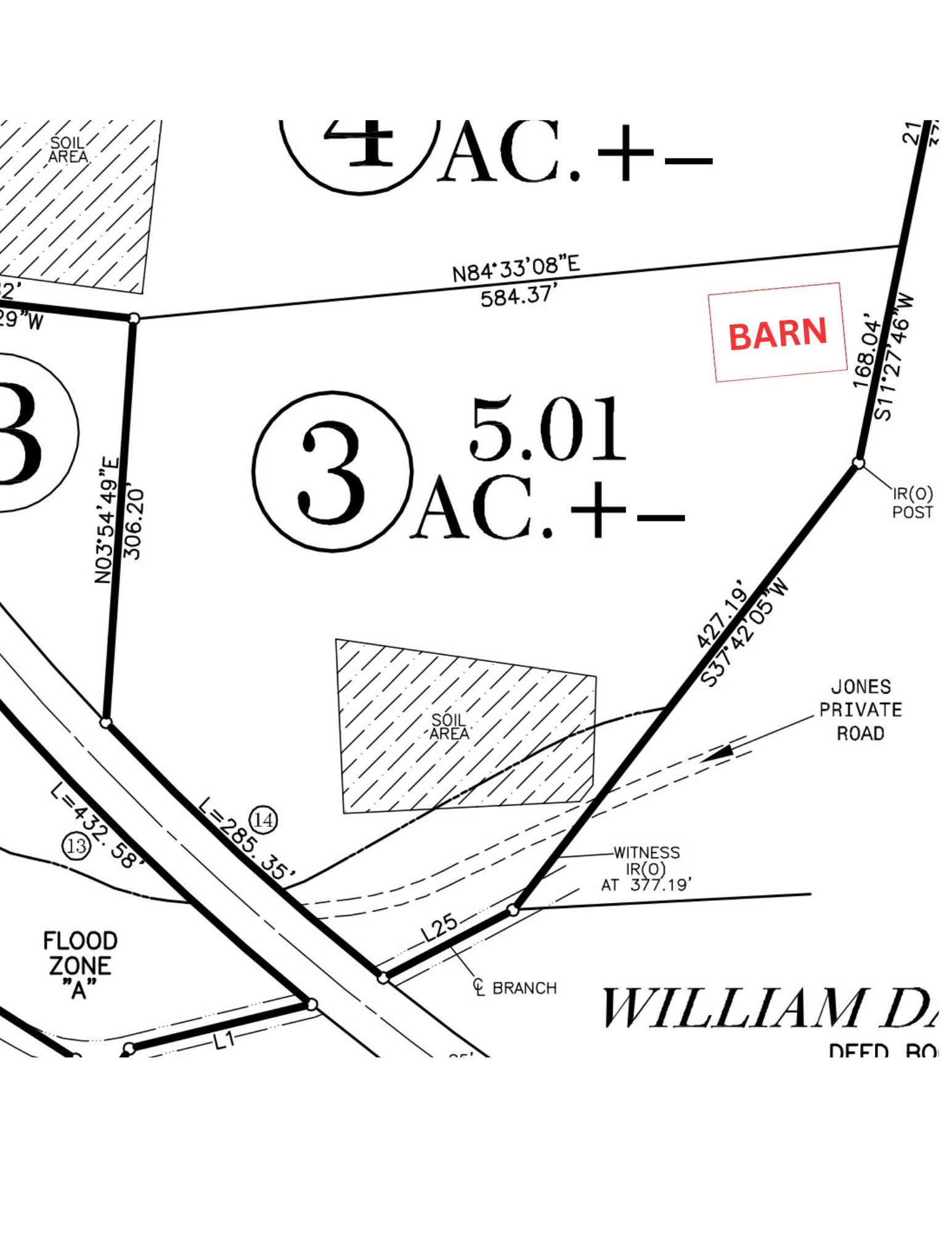 1116 Maxwell Branch Road Cottontown, TN 37048 - Photo 30 of 57 Plat showing location of Property lines, Soil Area, Barn, and Creek