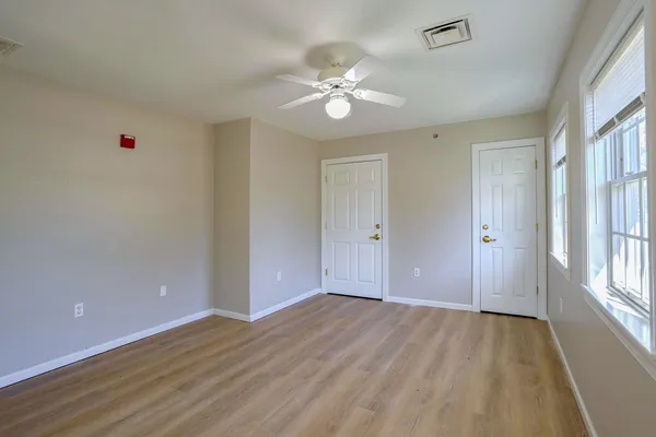 a view of a room with a window
