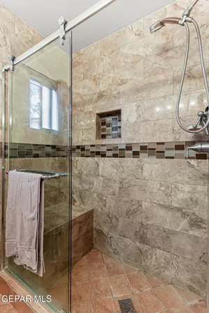 a bathroom with shower
