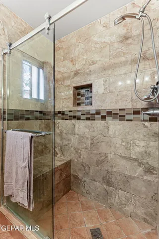 a bathroom with shower