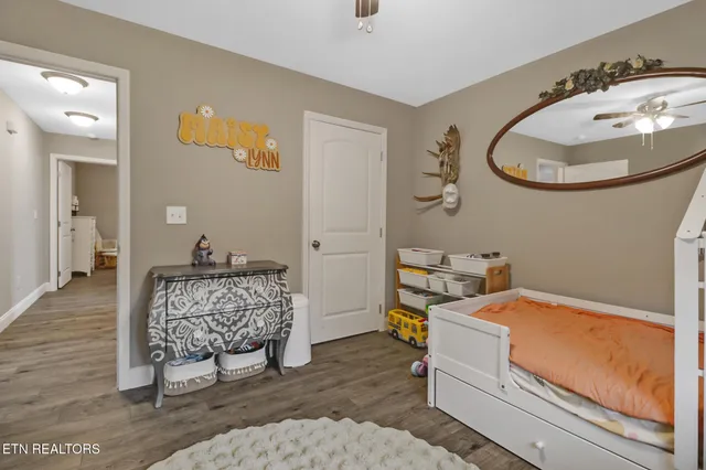 a room with a mirror and a table