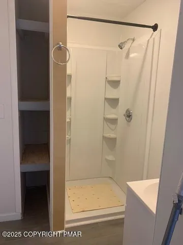 a bathroom with a bathtub