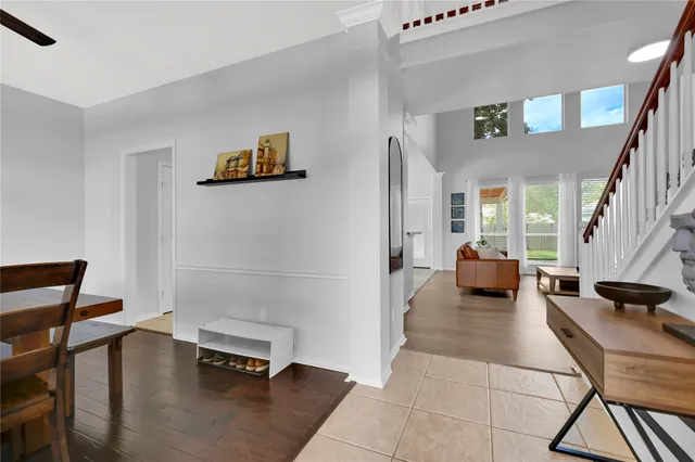 a living room with furniture and a table