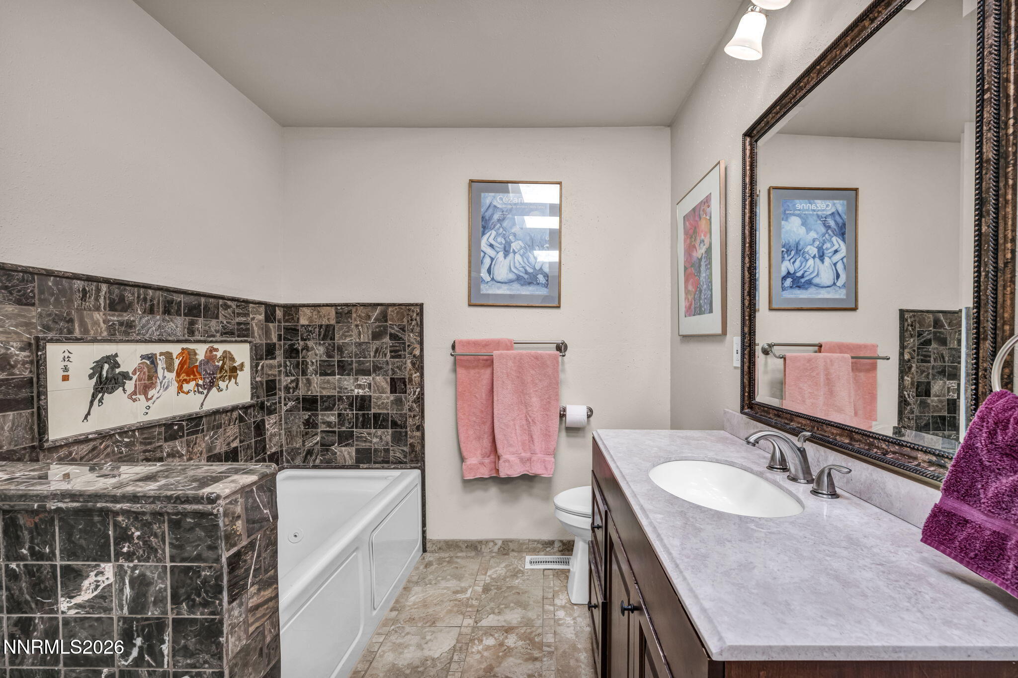 13600 Stoneybrook Drive Reno, NV 89511 - Photo 106 of 120 a bathroom with a granite countertop tub sink and mirror