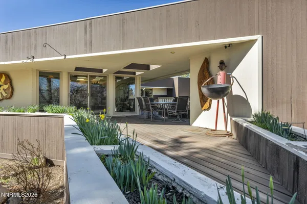 a view of a city from a patio