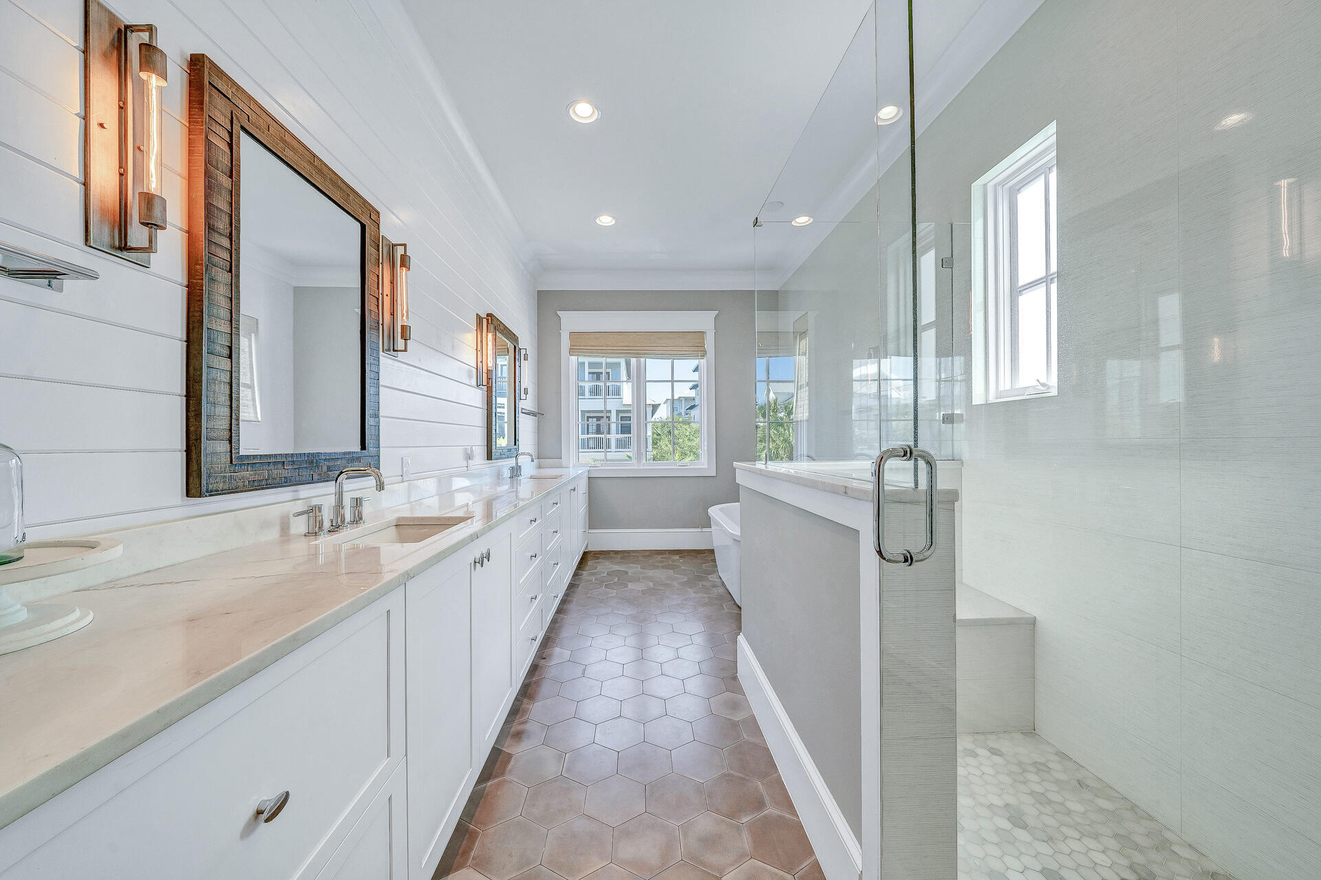 256 Winston Lane Inlet Beach, FL 32461 - Photo 27 of 49 a bathroom with a double vanity sink and mirror