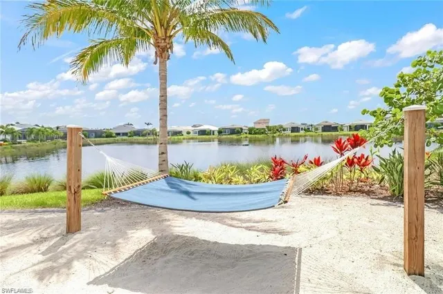 a view of a lake with a beach