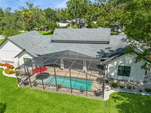 an aerial view of a house