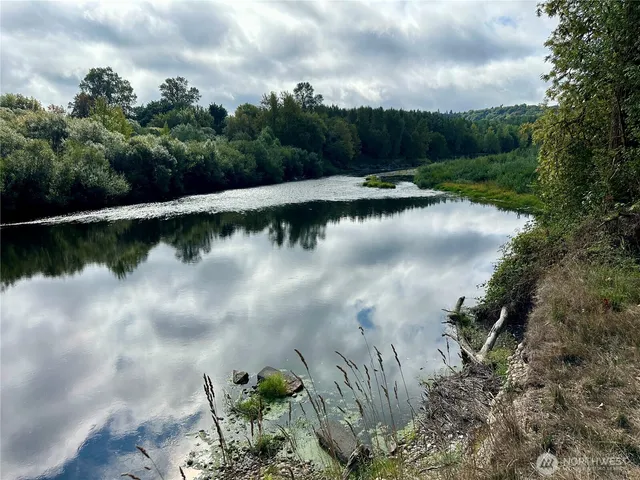 a view of a lake with a yard