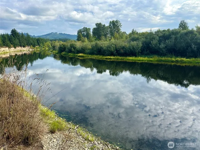 a view of a lake with a city