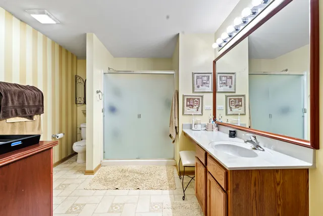 a view of a room with a large window