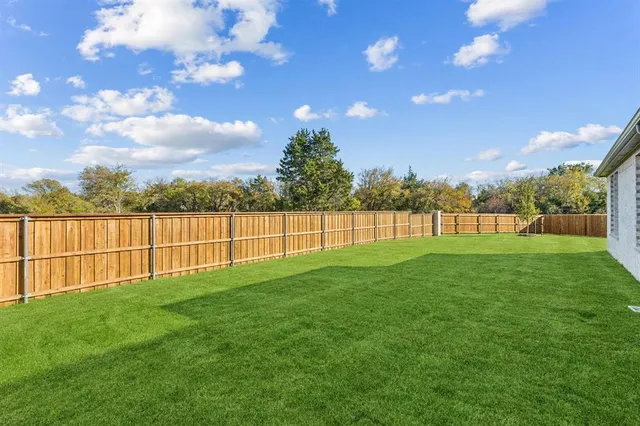 a view of a yard with a trampoline
