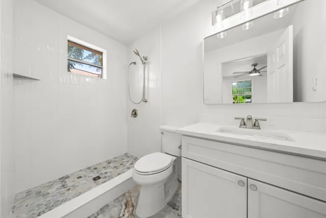 a bathroom with a sink a toilet and a mirror