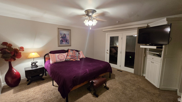 11077 Susan Drive Sandy, UT 84092 - Photo 15 of 20 Bedroom with carpet, crown molding, and ceiling fan