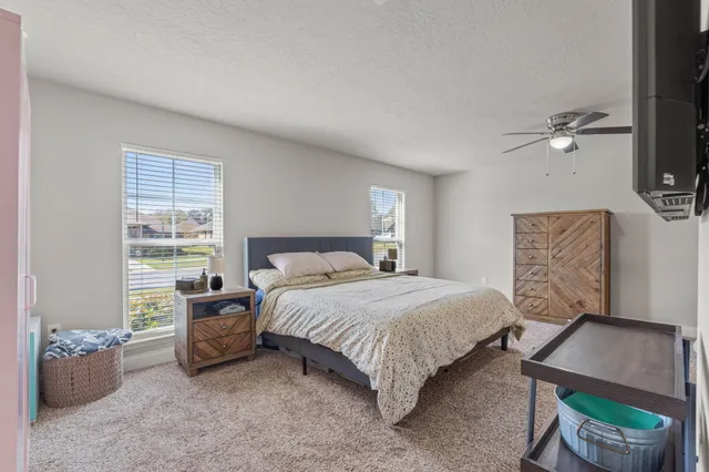 a bedroom with a bed and a couch