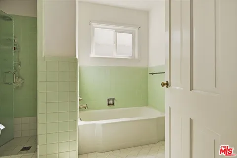a bathroom with a bathtub