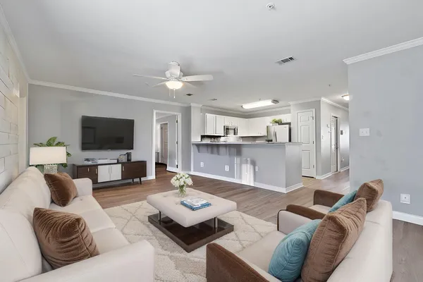 a living room with furniture and a flat screen tv