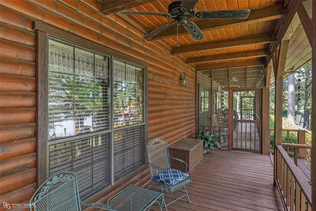 a porch with seating space