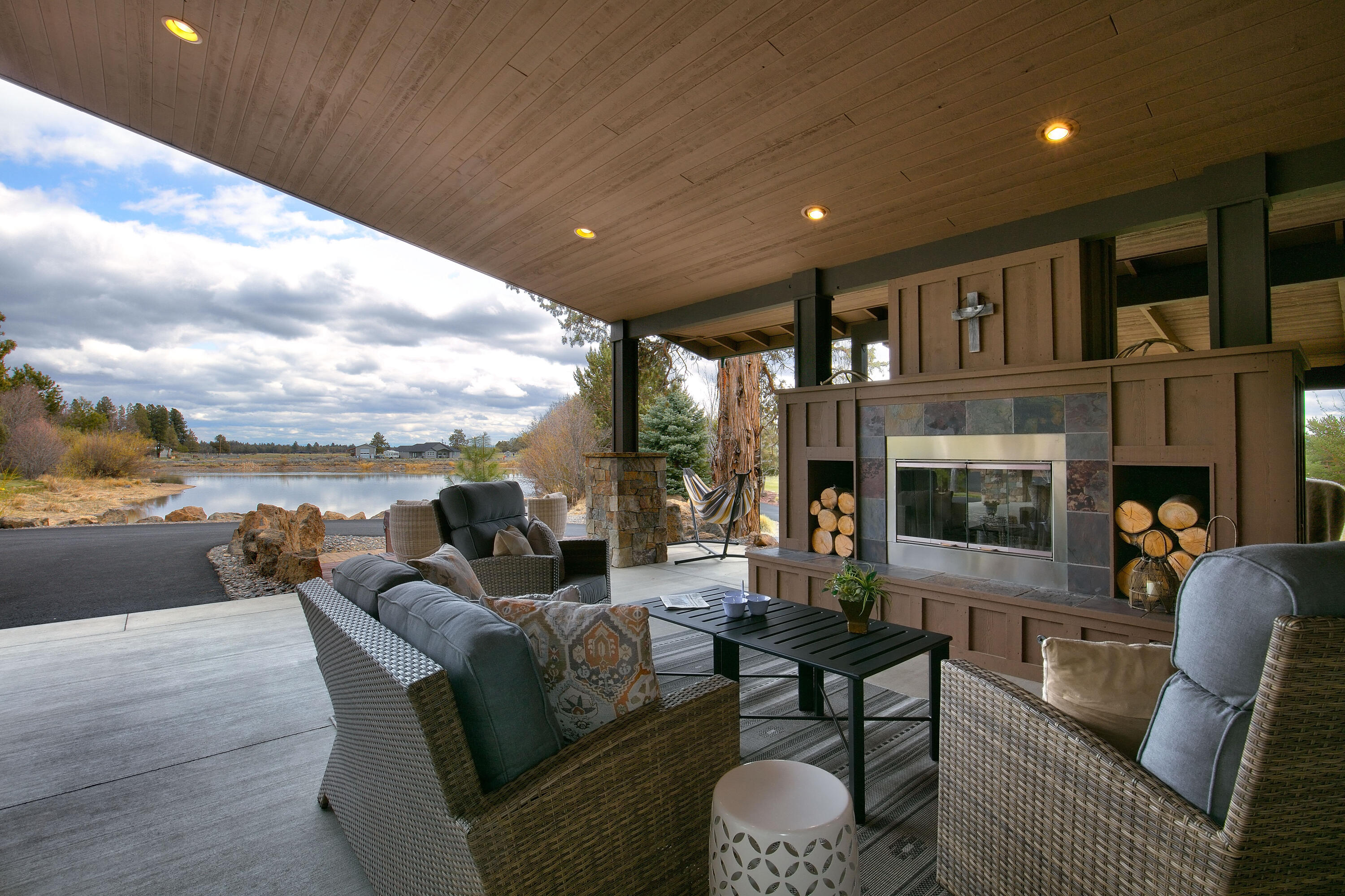 69015 Hurtley Ranch Road Sisters, OR 97759 - Photo 48 of 88 Outdoor entertaining/living area with propane fireplace, propane BBQ hook up