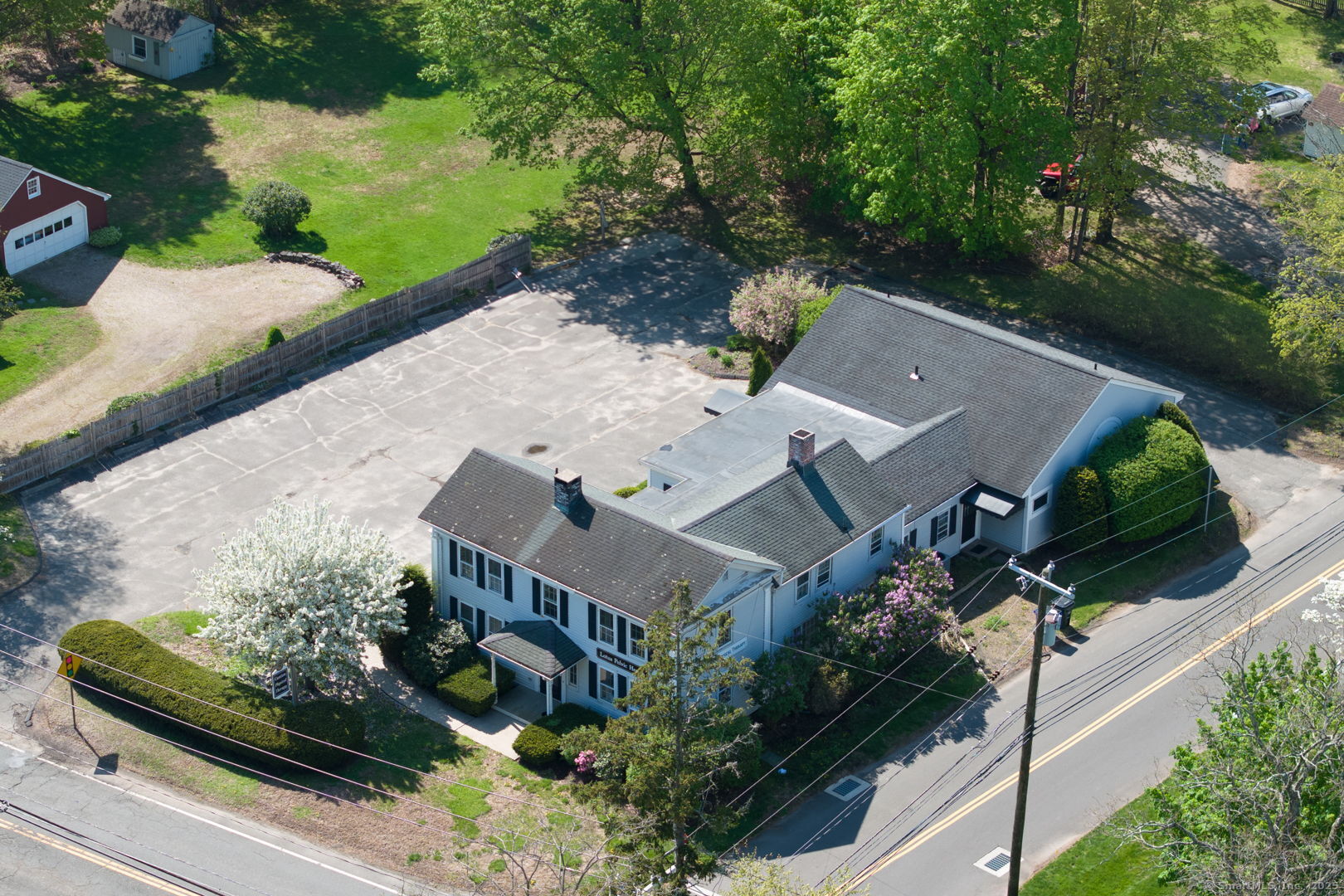 an aerial view of a house