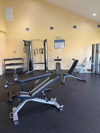 a room with gym equipment