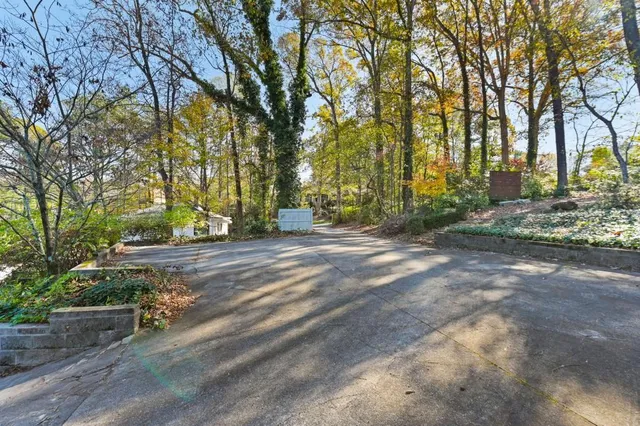 a view of a park with bench and trees