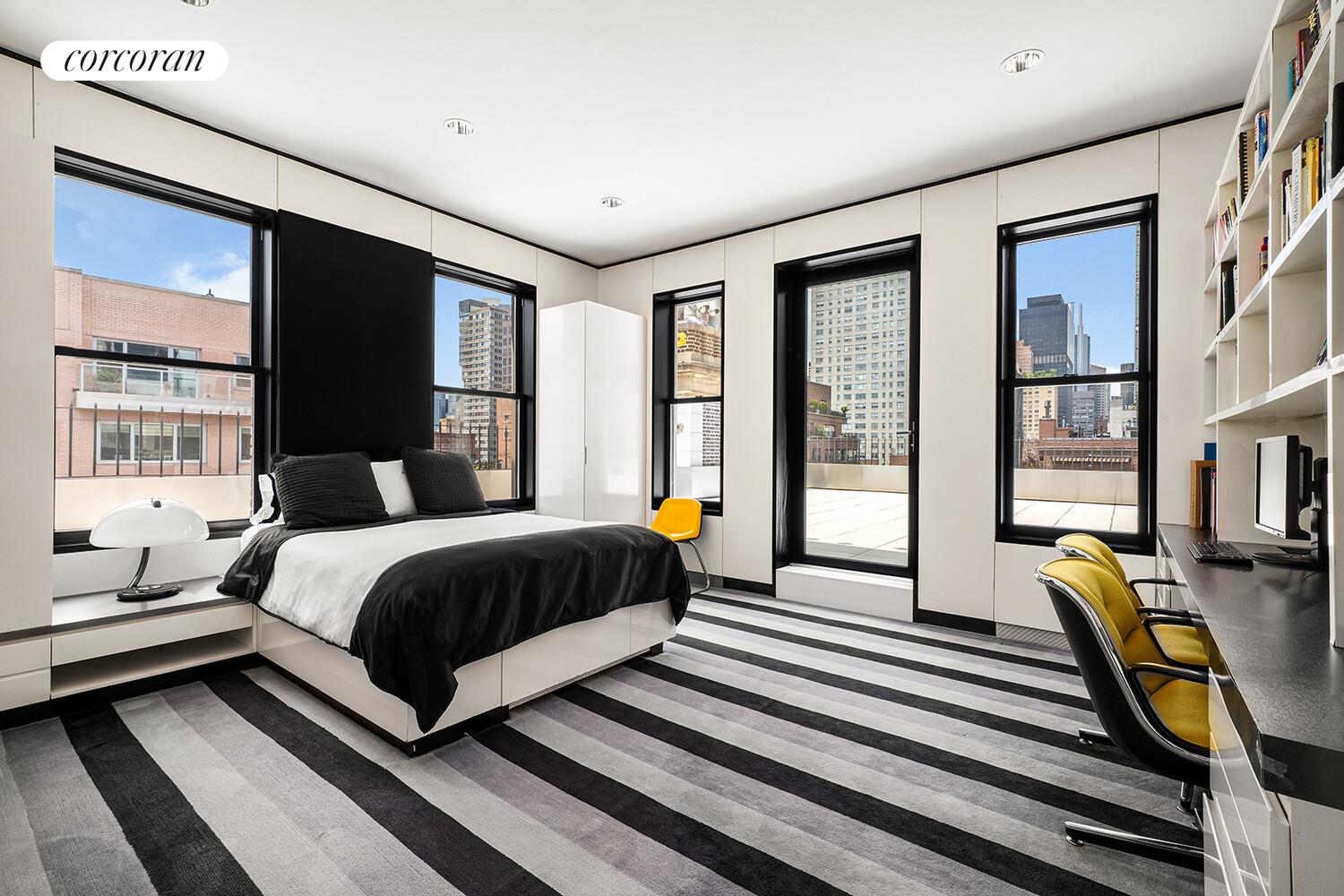 1 Sutton Place South, Unit PH Manhattan, NY 10022 - Photo 17 of 26 a bedroom with a bed next to a large window