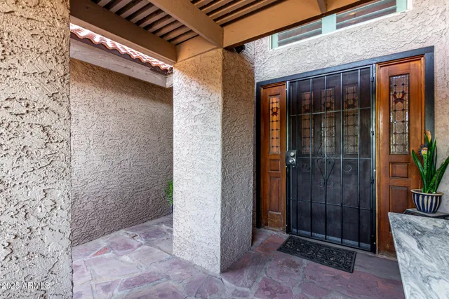 a view of a wooden door
