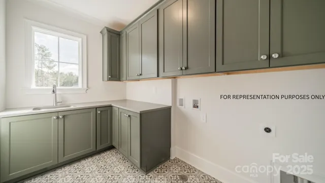 a view of cabinets and window