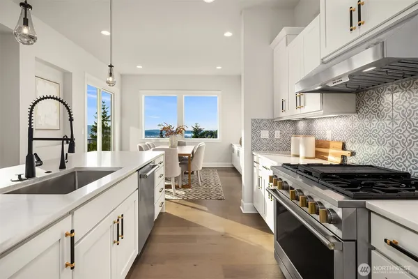 a kitchen with stove a sink and cabinets