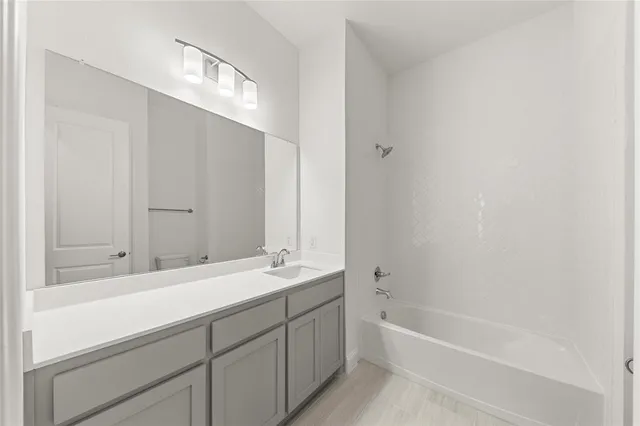 a bathroom with a bathtub and a sink