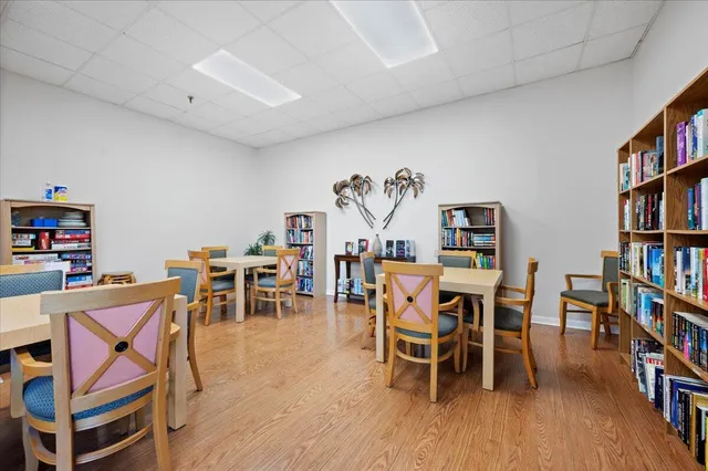 a view of swimming pool from a balcony