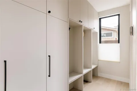 a bathroom with a shower and a toilet