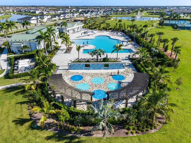 a view of a swimming pool with a lake