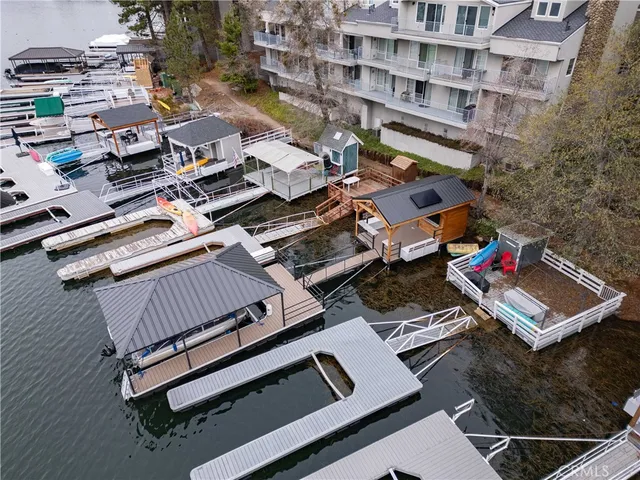 an aerial view of a house with swimming pool